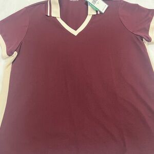 RLX Ralph Lauren Burgundy and Cream Polo Jersey Short Sleeve Top